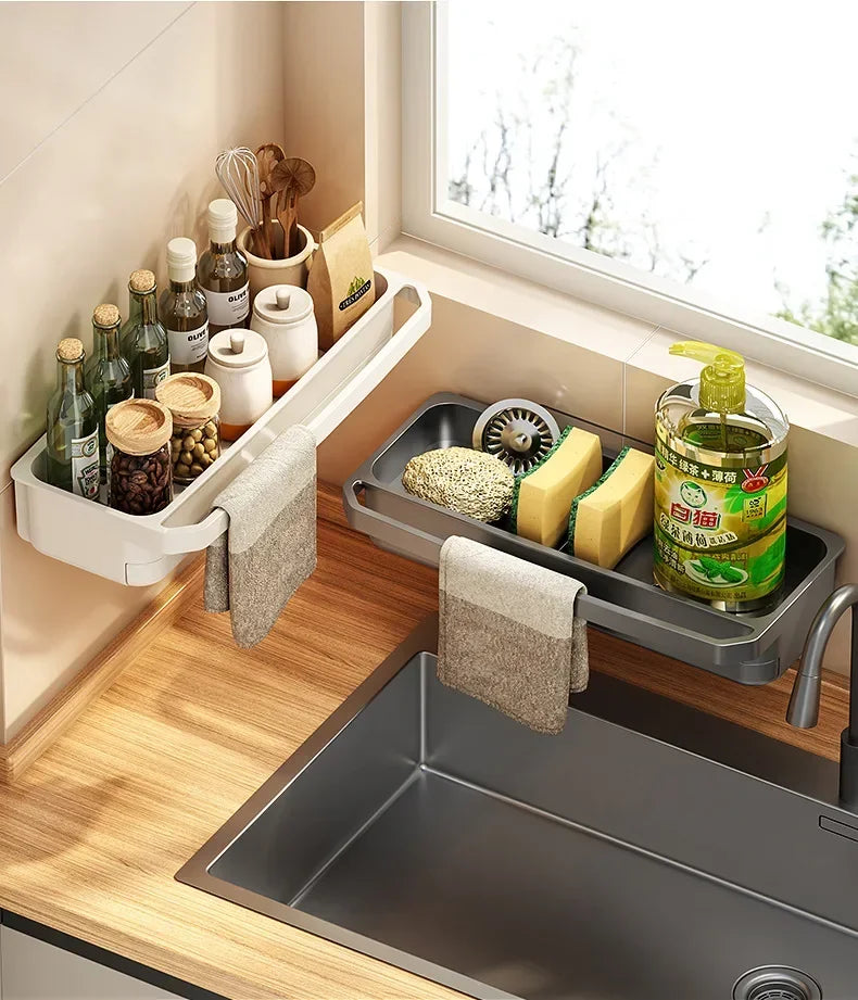 Drain Rack Kitchen Sink Organizer Self-draining Shelf Sponge Holder Dishcloth Faucet Storage Soap Drainer Kitchen Accessories