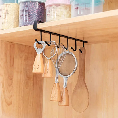 6 Hook Coffee Cup Mug Holder Plastic Cabinet Kitchen Storage Rack Multifunction Hook Shelf Sundry Organizer Storage Hanger