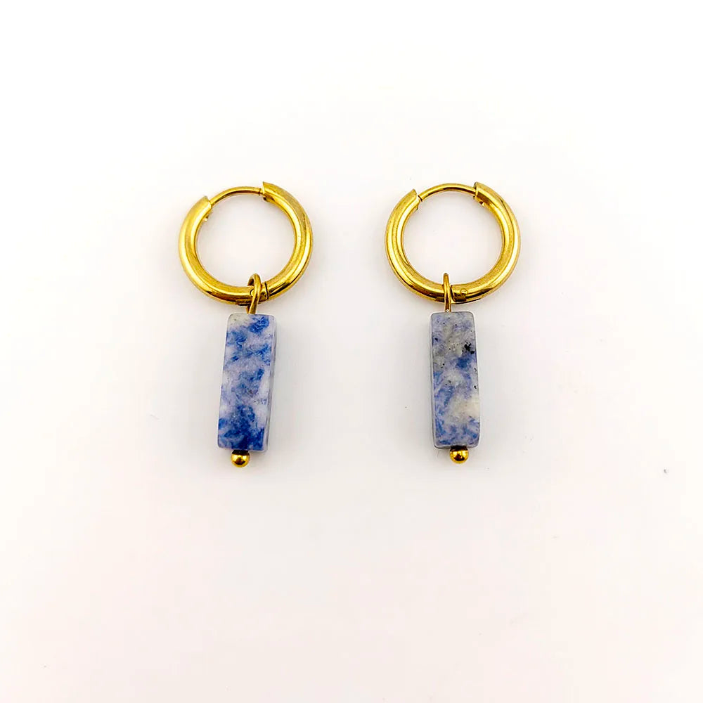 HUIDANG Earrings With Stones Boucles d'oreilles Square Natural Stones Small Hoops Earrings Woman New Trend 2025