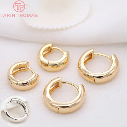 (3784)4PCS 14MM 16MM 18MM 23MM 24K Gold Color Plated Brass Round Earrings Hoop Earring Clip Quality DIY Jewelry Making Findings