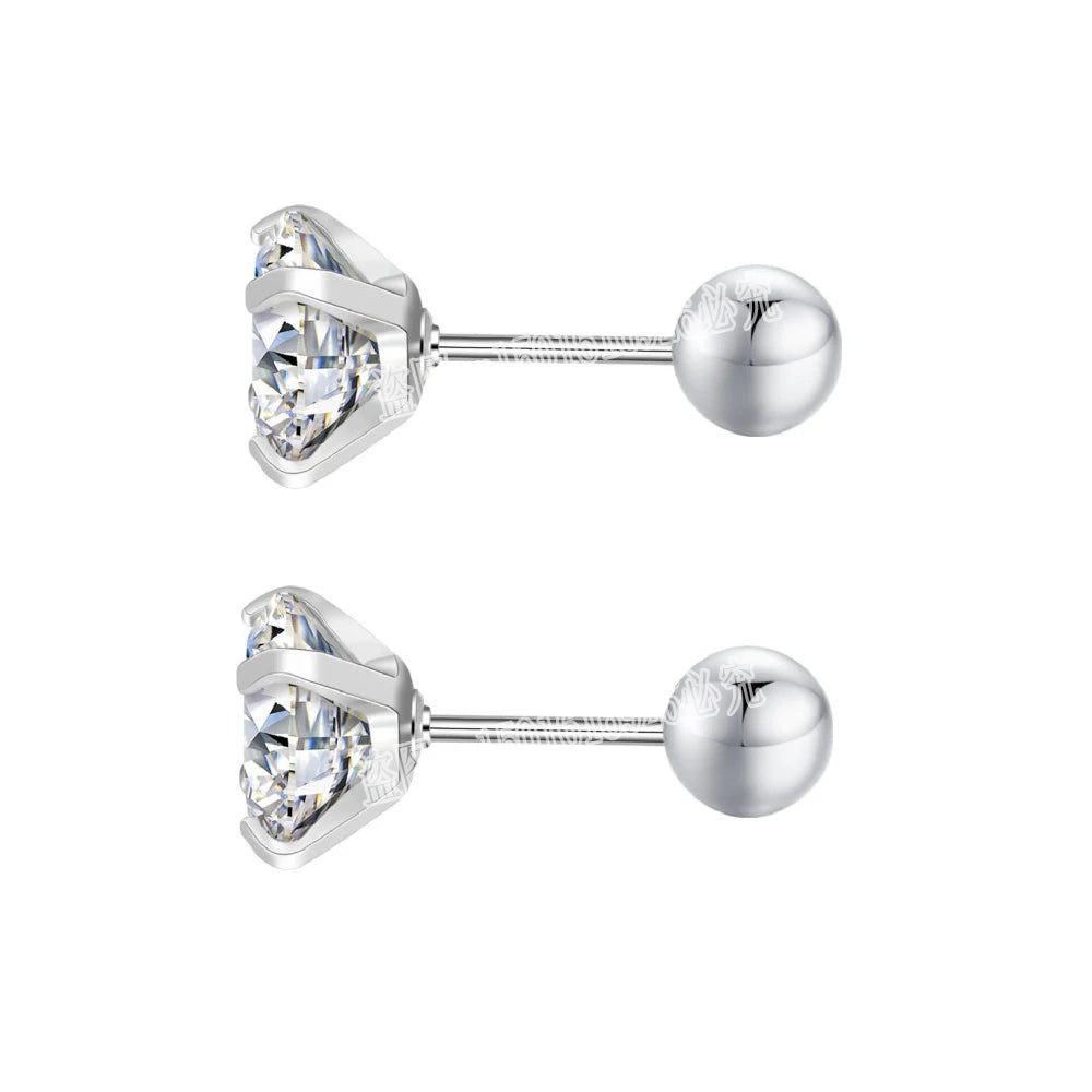 Fashion 1pair/2pcs Women Round Crystal Zirconia Stud Earrings New Surgical Steel Luxury Jewelry Clear Rhinestone Unisex Piercing