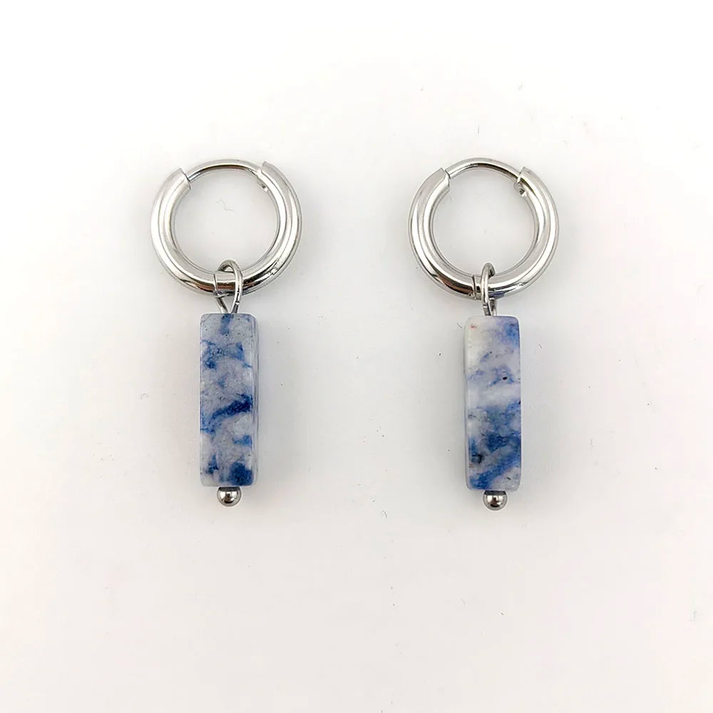 HUIDANG Earrings With Stones Boucles d'oreilles Square Natural Stones Small Hoops Earrings Woman New Trend 2025