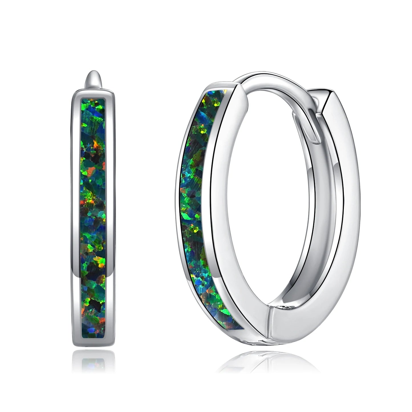 CiNily Simple Small Round Opal Hoop Earrings for Women 925 Sterling Silver Dainty Huggie Earrings Tiny Ear Jewelry Gifts 12mm