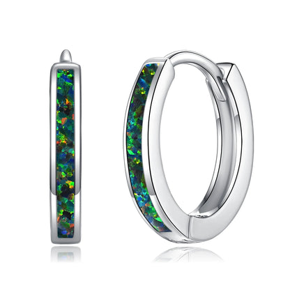 CiNily Simple Small Round Opal Hoop Earrings for Women 925 Sterling Silver Dainty Huggie Earrings Tiny Ear Jewelry Gifts 12mm