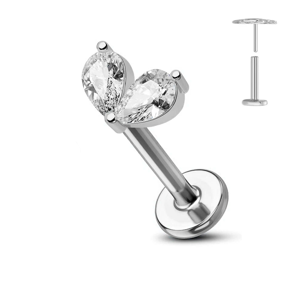 ASTM F136 G23 Titanium Flower Threadless Earring Piercing Petals Leaf Heart Butterfly Pin Daith Conch Push in Labret Stud