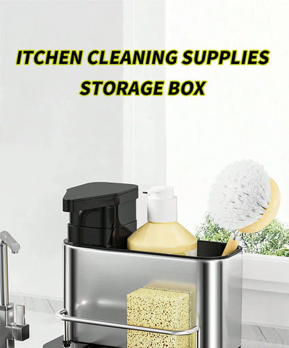 Stainless Steel Kitchen Cleaning Organizer Detergent Dispenser & Sponge Holder Easy to Clean Compact size Fits the sink 3-in-1