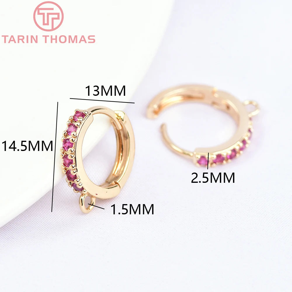 (1980)4PCS 13MM 24K Gold Color Plated Brass with Zircon Earring Hoop Earring Hooks for DIY Jewelry Making Finding  Accessorie