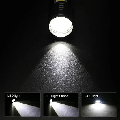 Portable Rechargeable LED Flashlight with Pen Clip Zoomable Waterproof Torch with Side Light Outdoor Camping Emergency Lantern