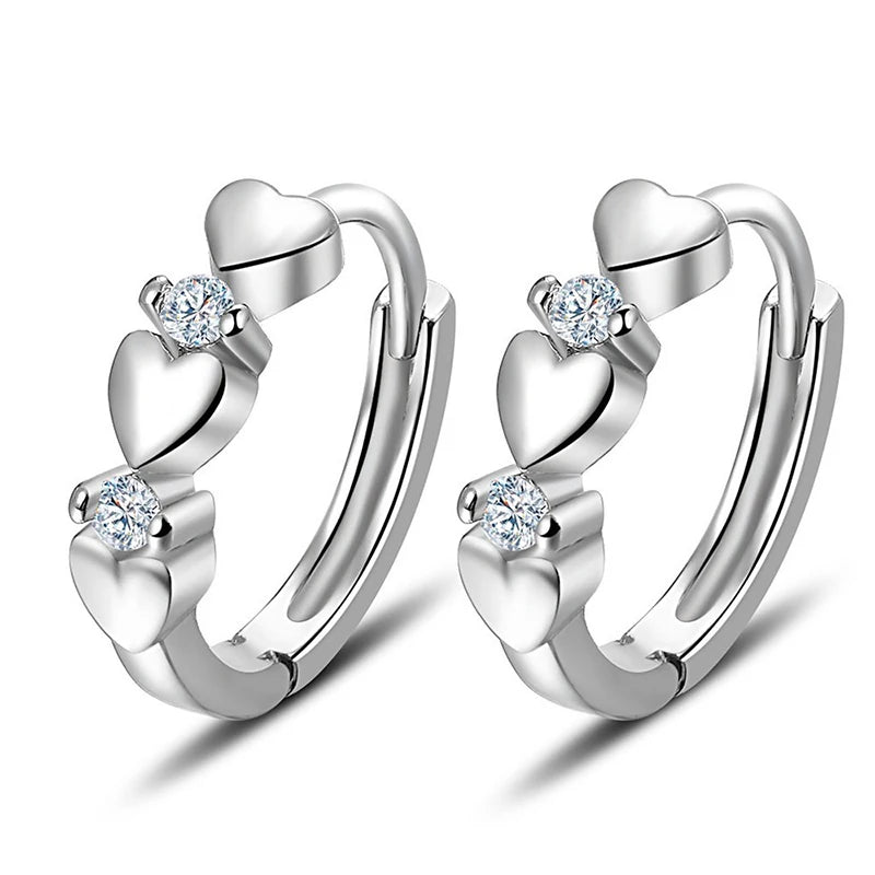 Huitan Cute Heart Small Hoop Earrings Women 3 Metal Colors Trendy Girls Ear Circle Earrings Fancy Accessories Statement Jewelry