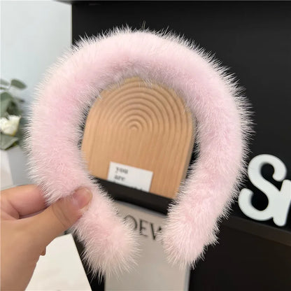 2025 Hot Sale Women Luxury winter 100% Real Mink Fur Headbands High Quality Real Fur Hair Band Lady Fashion Hair Hoop Furry Gift