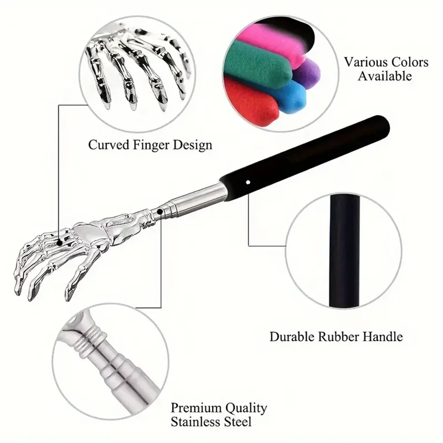 silvery Telescopic Back Scratcher,  Portable Extendable Stainless Steel  Scratchers for Men Women ，Mothers Gifts，Gifts For Men，G