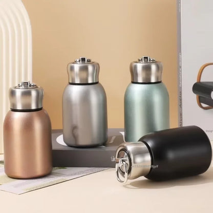 Mini Chubby Big Belly Cup Stainless Steel Thermos Cup Portable Carrying Ring 300ml Vacuum Flask Insulated Hot Water Bottle