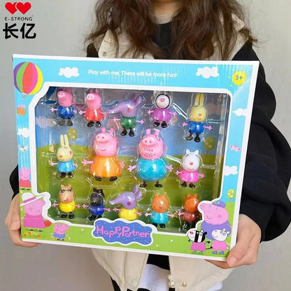 E－STRONG NEW Peppa Pig Full Set of Dolls for Playing House, Peppa Pig Family of Four Character Figurine Toy Gift Box Set