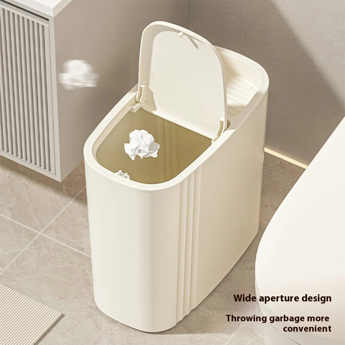 Large Capacity Bathroom Trash Can with Lid Odor-Sealing Oval Plastic Garbage Can for Kitchen, Bathroom, Bedroom, Living Room