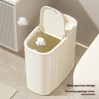 Large Capacity Bathroom Trash Can with Lid Odor-Sealing Oval Plastic Garbage Can for Kitchen, Bathroom, Bedroom, Living Room