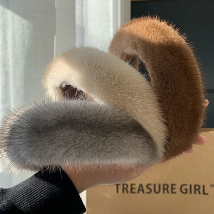 2025 Hot Sale Women Luxury winter 100% Real Mink Fur Headbands High Quality Real Fur Hair Band Lady Fashion Hair Hoop Furry Gift