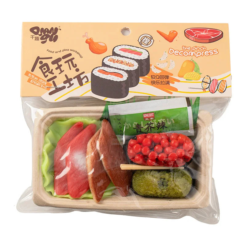 Funny Simulation Food Fidgets Toys Sushi Fruit Mochi Squishy Sensory Toy for Kids Adults TPR Squeeze Stress Relief Abreact Toy