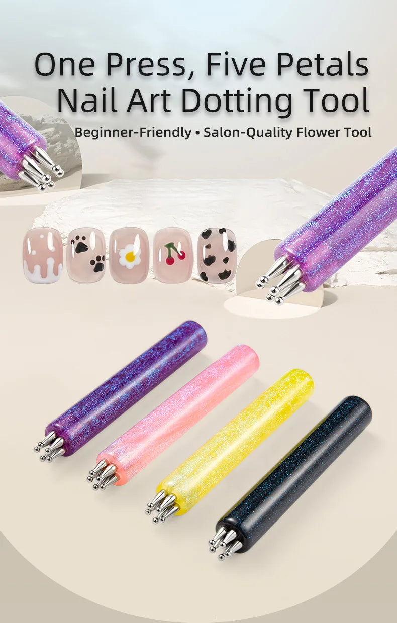 DIY Nail Art 5-Petal Dotting Tool Flower Creator 1.8mm Fine Tip Rhinestone Pickers Glitter Handle Manicure Nail Tools Brushes