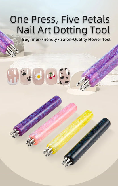 DIY Nail Art 5-Petal Dotting Tool Flower Creator 1.8mm Fine Tip Rhinestone Pickers Glitter Handle Manicure Nail Tools Brushes