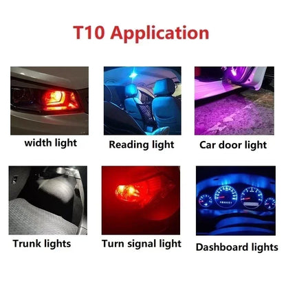 10pcs Car LED T10 W5W Canbus Glass COB Reading Dome Lamp Marker Wedge License PlateLight Bulb 168 194 192 DC 12V White