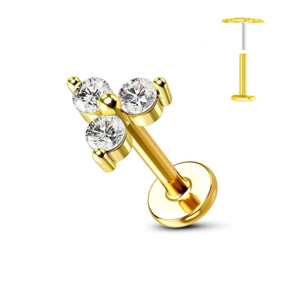 ASTM F136 G23 Titanium Flower Threadless Earring Piercing Petals Leaf Heart Butterfly Pin Daith Conch Push in Labret Stud