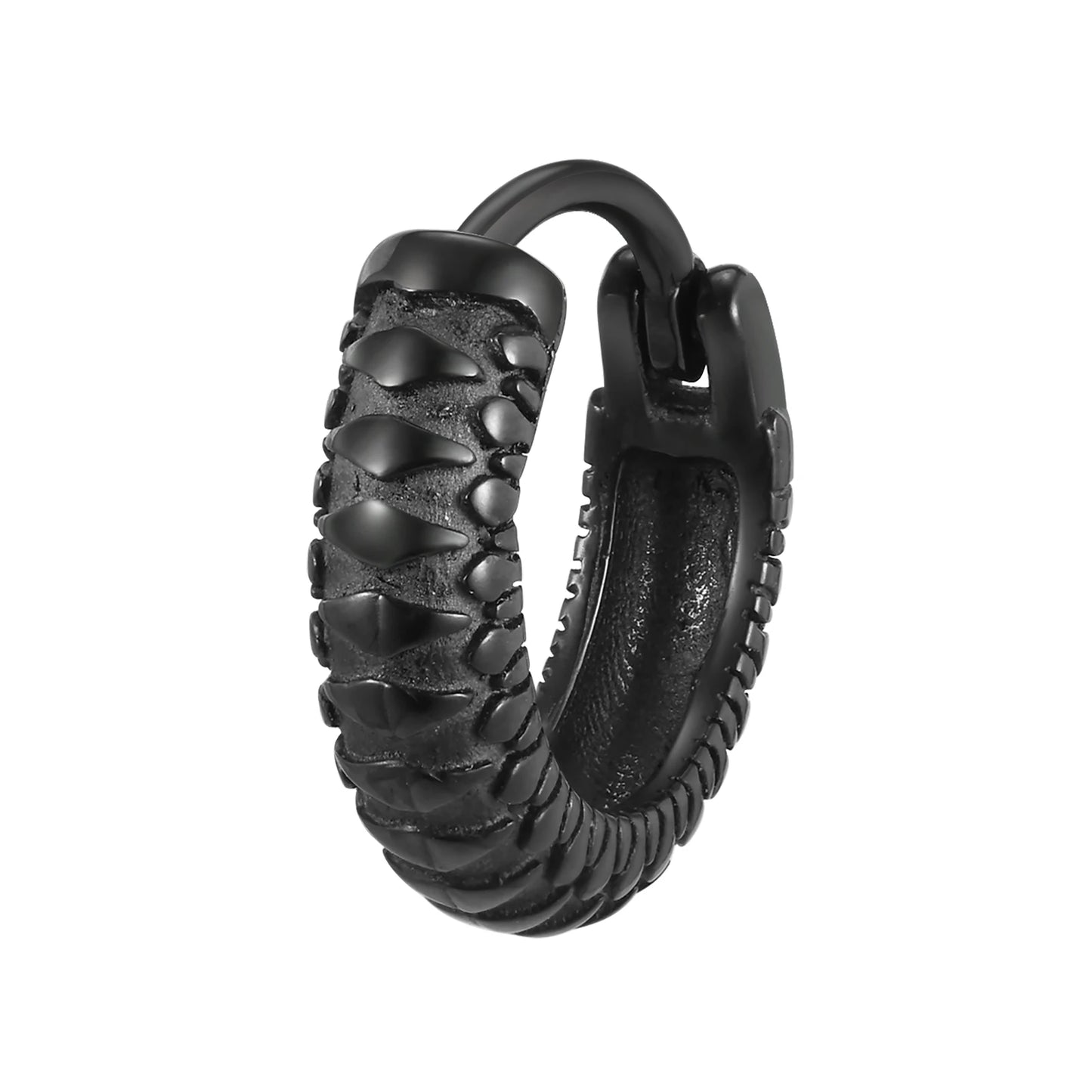 Vnox Black Snake Textured Hoop Earrings for Men, Hypoallergenic Metal Stainless Steel Animal Male Boys Earring,Cool Gift for Him