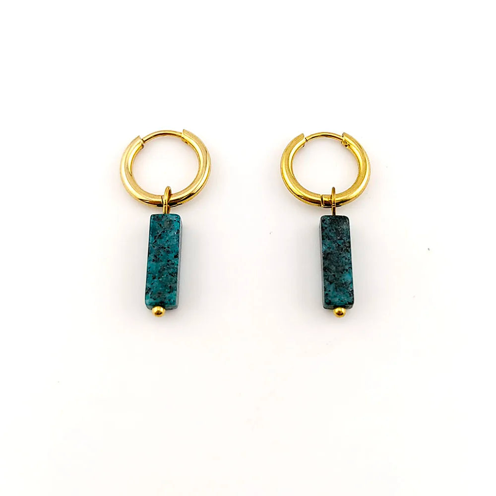 HUIDANG Earrings With Stones Boucles d'oreilles Square Natural Stones Small Hoops Earrings Woman New Trend 2025