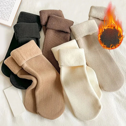 5pairs Winter Warm Solid Women Socks Thicken Thermal Socks Black Skin Seamless Snow Sock Unisex Socks