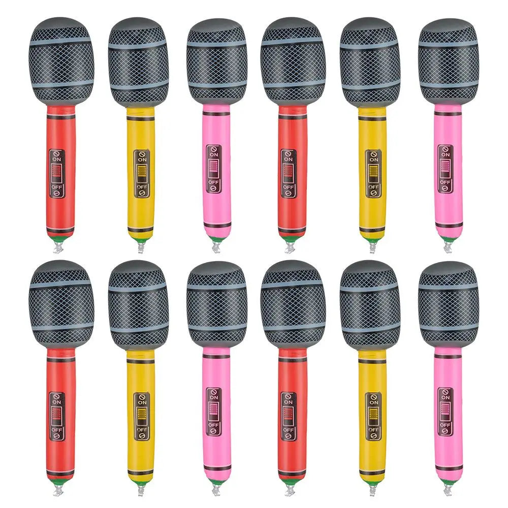 12Pcs Inflatable Microphones Blow Up Inflatable Microphone Props Toys for Musical Concert Themed Party Birthday Toys Decoration