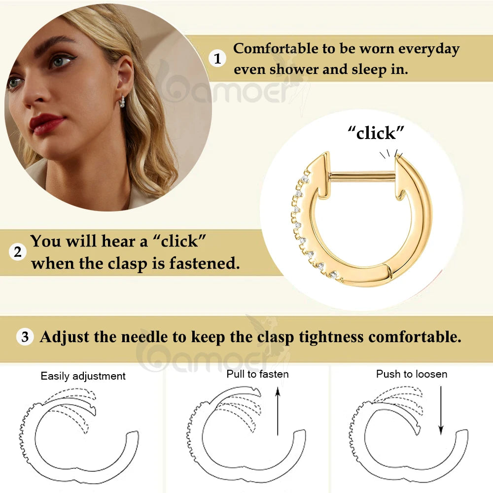 BAMOER 925 Sterling Silver Cubic Zirconia Ear Cuffs 18K Gold Plated Cartilage Hoop Huggie Earrings for Women Stackable Jewelry