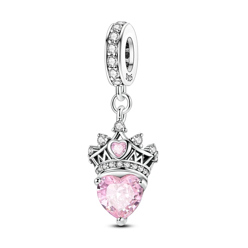 925 Sterling Silver Pink Charms Beads Butterfly Perfume Bottle Crown Heart Shaped Zircon Charms for Women Fine DIY Jewelry Gifts