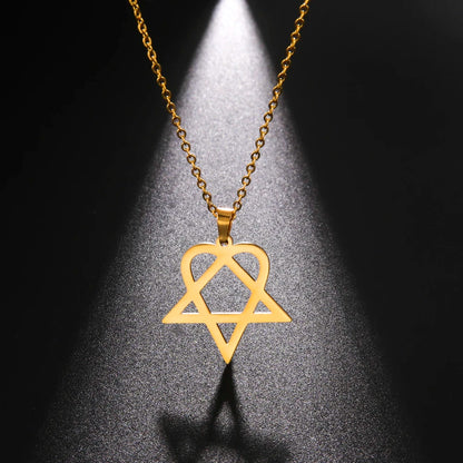 Lucktune Heartagram Star Pendant Necklace Stainless Steel Heart Pentagonal Chain Necklace Women Couple Jewelry Wedding Gift