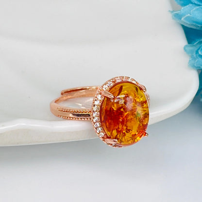 Natural Amber Flower Ring Women Healing Gemstone Fine Jewelry Genuine Baltic Amber Floral Rings Adjustable Anillos Mujer Gifts