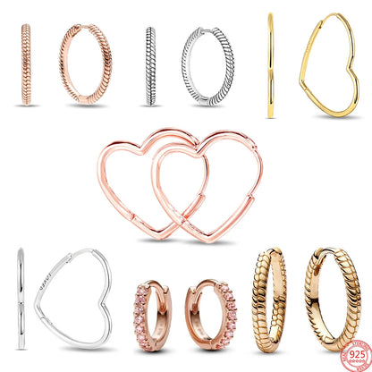 925 Silver Plating Circular Snake Pattern&Minimalist Heart-Shaped Earrings Ladies' Fashion Charm Jewelry