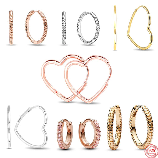 925 Silver Plating Circular Snake Pattern&Minimalist Heart-Shaped Earrings Ladies' Fashion Charm Jewelry