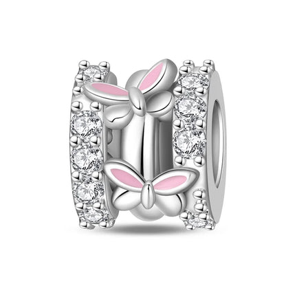925 Sterling Silver Pink Charms Beads Butterfly Perfume Bottle Crown Heart Shaped Zircon Charms for Women Fine DIY Jewelry Gifts