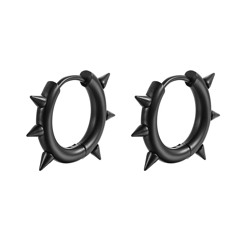 Creative Hip-Hop Rivet Heart Hoop Earrings For Women Stainless Steel Geometric Ear Buckle Piercing Cool Rock Punk Stud Jewelry