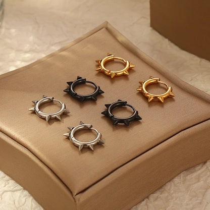 Creative Hip-Hop Rivet Heart Hoop Earrings For Women Stainless Steel Geometric Ear Buckle Piercing Cool Rock Punk Stud Jewelry