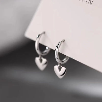 Real 925 Sterling Silver Heart Pendant Hoop Earrings For Women Classic Fine Jewelry Minimalist Accessories