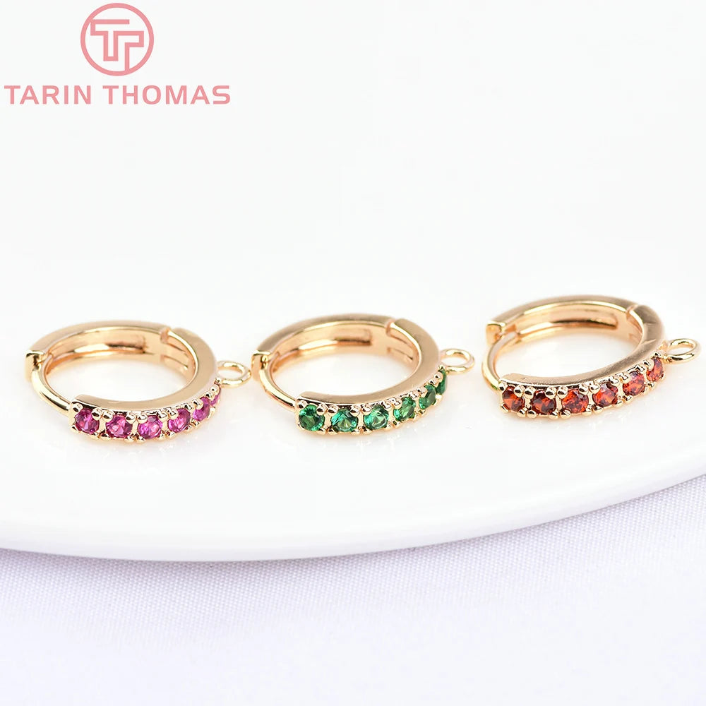 (1980)4PCS 13MM 24K Gold Color Plated Brass with Zircon Earring Hoop Earring Hooks for DIY Jewelry Making Finding  Accessorie