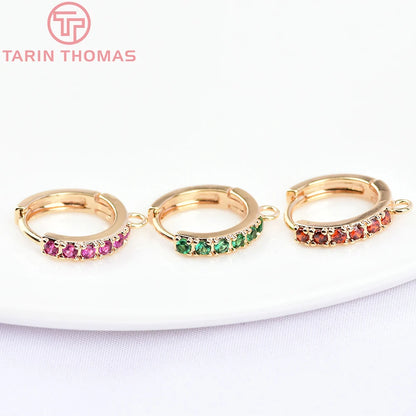 (1980)4PCS 13MM 24K Gold Color Plated Brass with Zircon Earring Hoop Earring Hooks for DIY Jewelry Making Finding  Accessorie