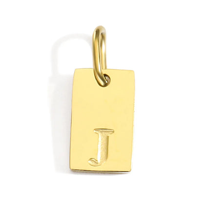 Polished Stainless Steel Square Gold Color Pendant Hang 26 Letters DIY Bracelet Pet Collar Necklace Jewelry Making