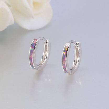 CiNily Simple Small Round Opal Hoop Earrings for Women 925 Sterling Silver Dainty Huggie Earrings Tiny Ear Jewelry Gifts 12mm