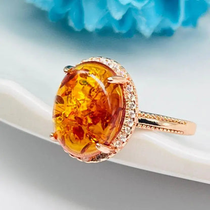 Natural Amber Flower Ring Women Healing Gemstone Fine Jewelry Genuine Baltic Amber Floral Rings Adjustable Anillos Mujer Gifts