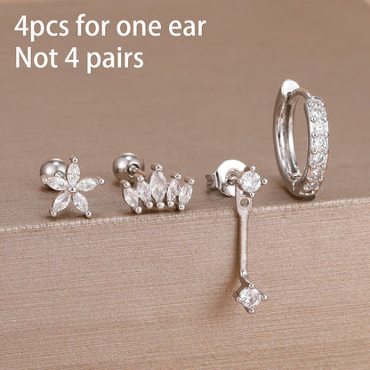 4PCS Zircon Star Moon Flower Small Hoop Earrings Set For Women Stainless Steel Huggies Pendant Piercing Earrings Jewelry Aretes