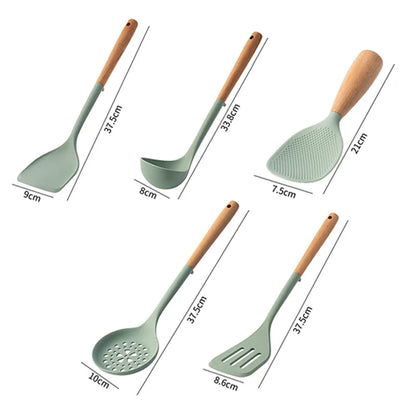 5Pcs White Silicone Wooden Handle Cooking Tool Non-stick Kitchen Utensils Silicone Spatula Baking Kitchen Utensils Tool
