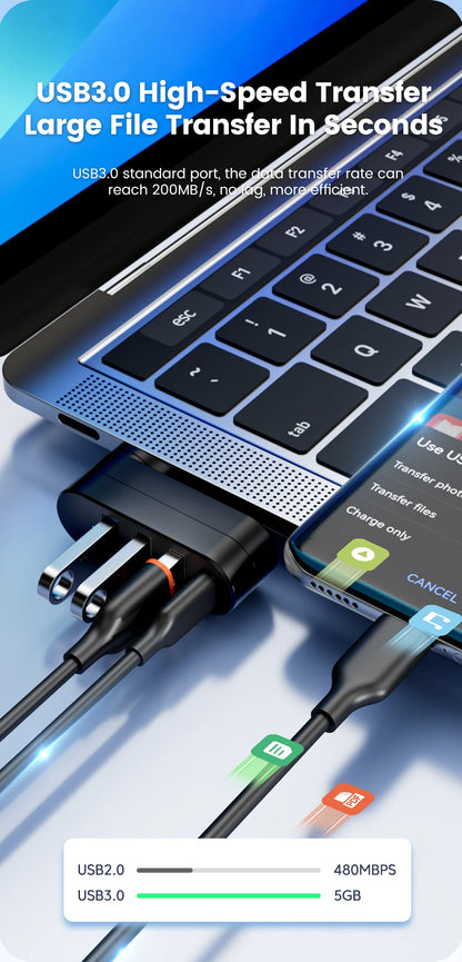 Elough Mini 180° Rotatable 4 Ports USB 3.0 2.0 Hub Type C High Speed Data Transfer U Disk Splitter Adapter For Laptop MacBook PC