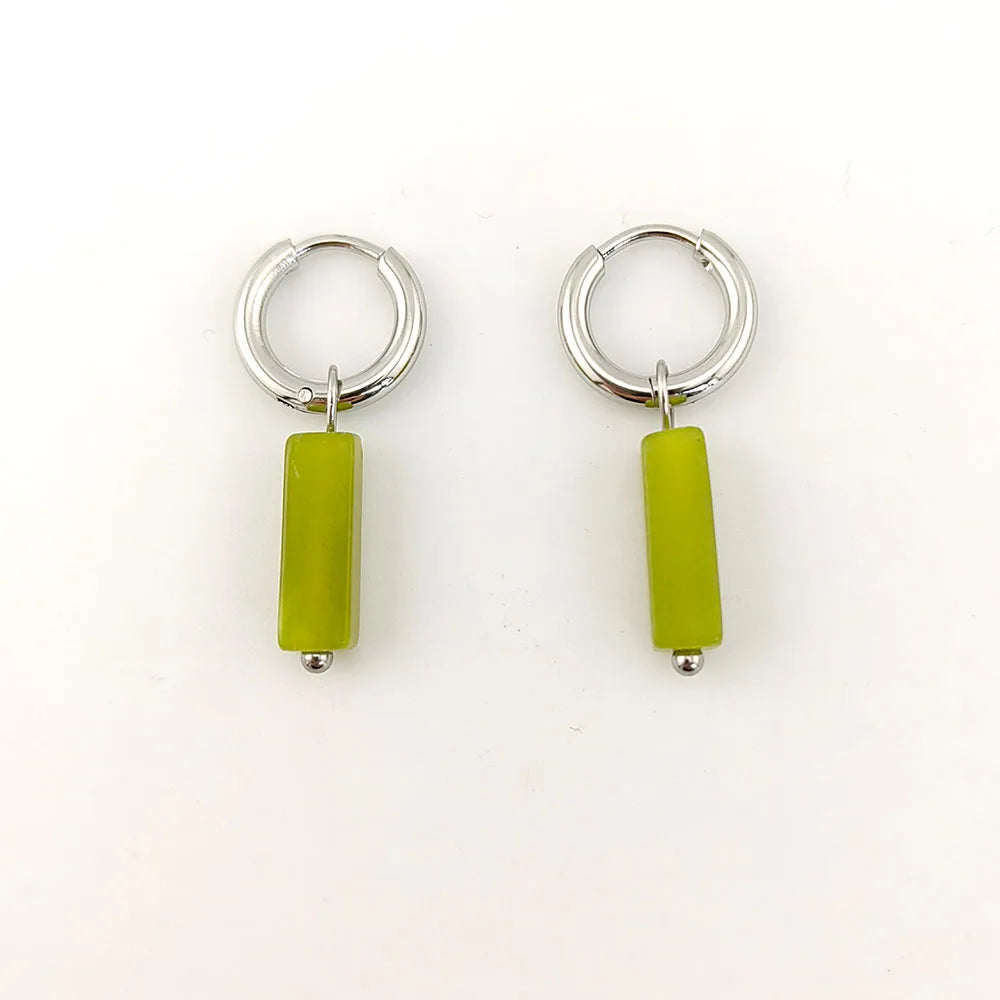 HUIDANG Earrings With Stones Boucles d'oreilles Square Natural Stones Small Hoops Earrings Woman New Trend 2025