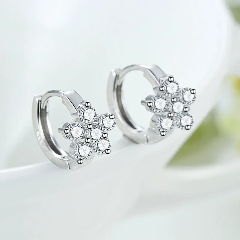 S925 Sterling Silver Charming Snowflake Pentagram Zircon Hoop Earrings for Women Fine Jewelry High Luxury Vintage Accessories