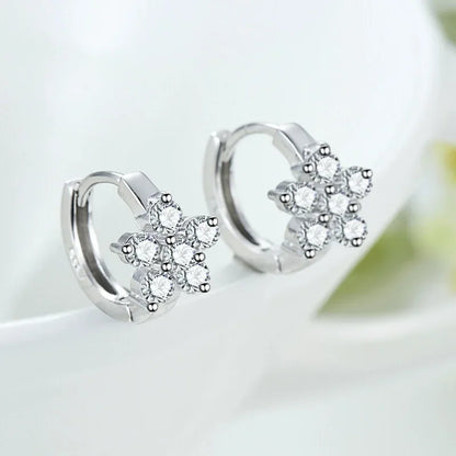 S925 Sterling Silver Charming Snowflake Pentagram Zircon Hoop Earrings for Women Fine Jewelry High Luxury Vintage Accessories